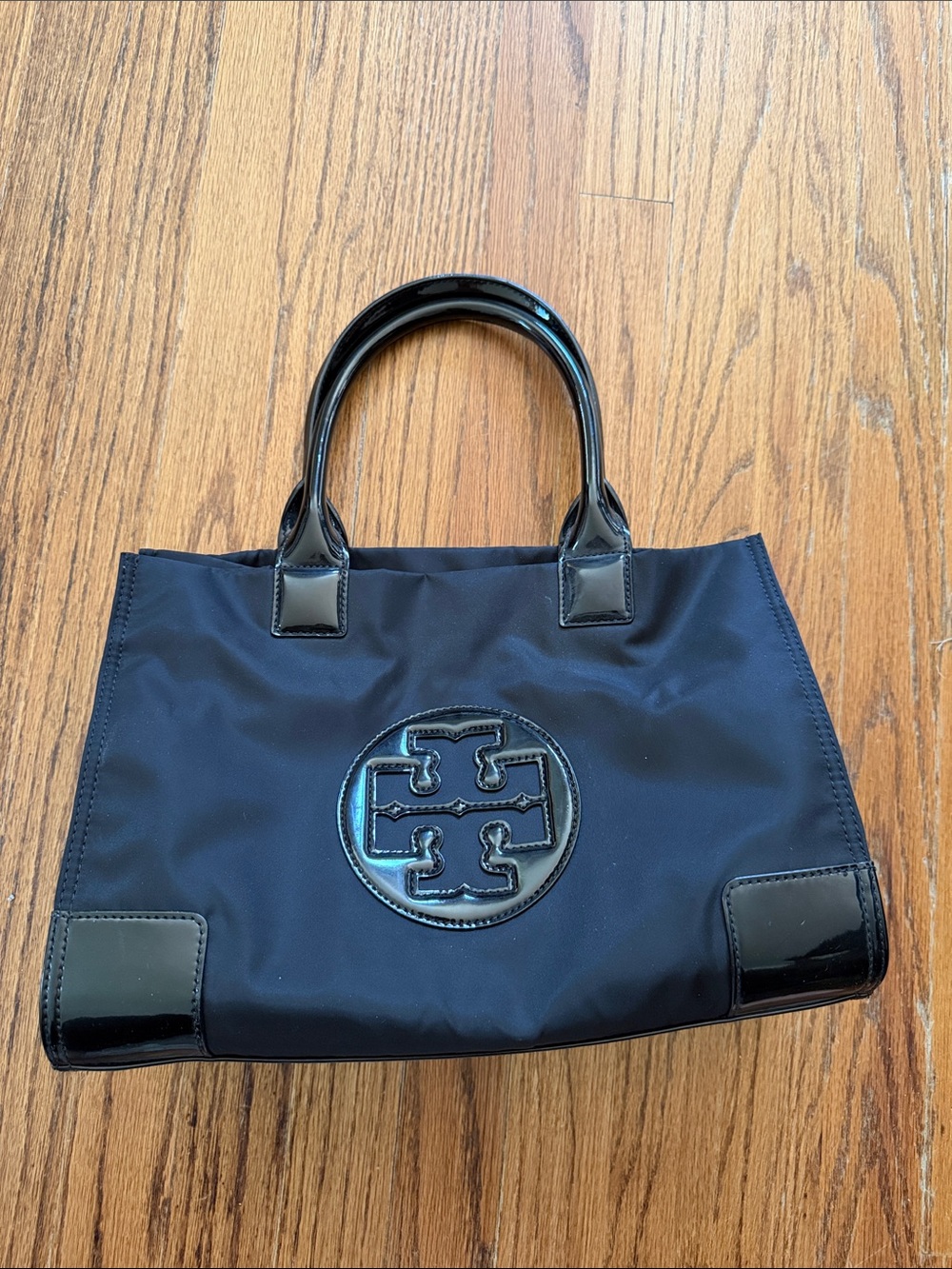 Tory Burch Black Nylon Tote with Patent Trim